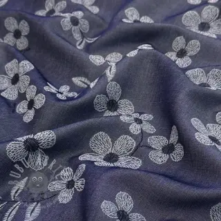 Katoenen stof JEANS Chambre LUXURY JACQUARD Flowers dark blue