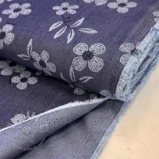 Katoenen stof JEANS Chambre LUXURY JACQUARD Flowers dark blue