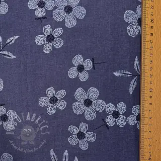 Katoenen stof JEANS Chambre LUXURY JACQUARD Flowers dark blue