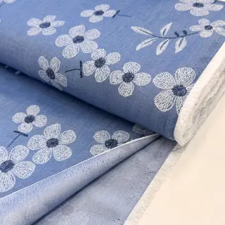 Bavlnená látka JEANS Chambre LUXURY JACQUARD Flowers jeans