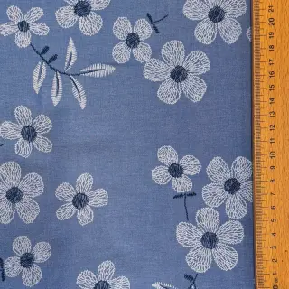 Bavlnená látka JEANS Chambre LUXURY JACQUARD Flowers jeans