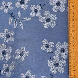 Katoenen stof JEANS Chambre LUXURY JACQUARD Flowers jeans