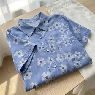 Bavlnená látka JEANS Chambre LUXURY JACQUARD Flowers jeans