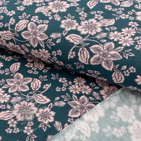 Geruwde sweaterstof SOFT Flowers emerald