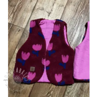 Mantelstof TEDDY JACQUARD Tulips dark red