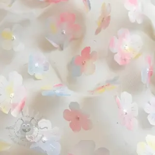 Tule voor TUTU-rok RETRO Flowers light blue