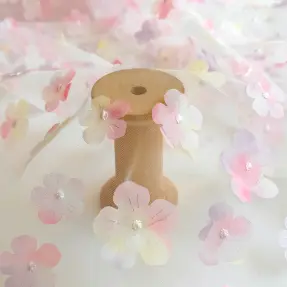 Tyl na TUTU RETRO Flowers light pink