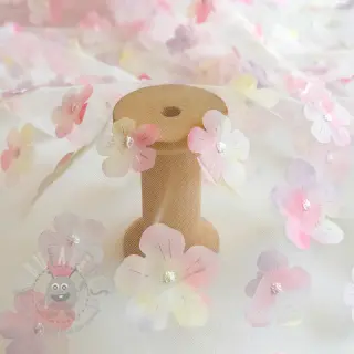 Tule voor TUTU-rok RETRO Flowers light pink