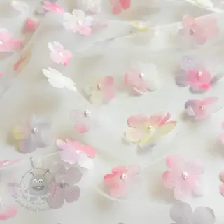 Tule voor TUTU-rok RETRO Flowers light pink
