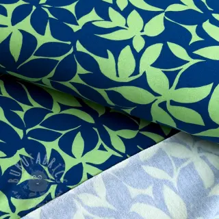 Geruwde sweaterstof SOFT Leaves green navy
