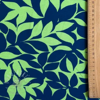 Geruwde sweaterstof SOFT Leaves green navy