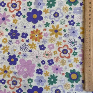 Geruwde sweaterstof Glitter flowers ecru melange