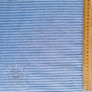Katoenen stof YARN DYED Stripes with studs blue