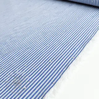 Katoenen stof YARN DYED Stripes with studs blue