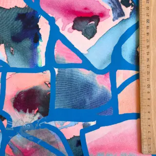 Katoenen stof SATIN Resonate blue digital print