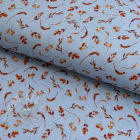 Dubbelgaas/mousseline Leaves field light blue