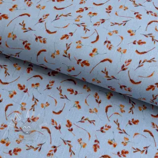 Dubbelgaas/mousseline Leaves field light blue