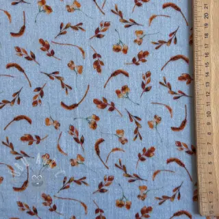 Dubbelgaas/mousseline Leaves field light blue