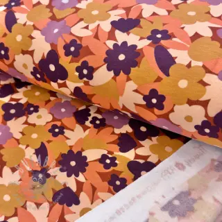 Geruwde sweaterstof SOFT Flowers cognac