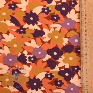 Geruwde sweaterstof SOFT Flowers cognac