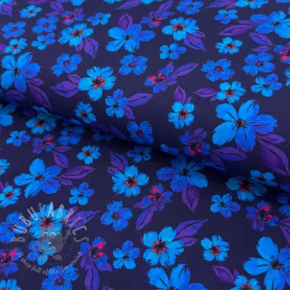 Tricot Hannah flowers blue digital print