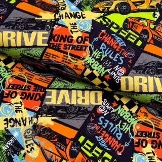 Tricot Fast cars multi digital print