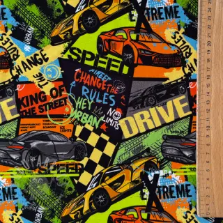 Tricot Fast cars multi digital print
