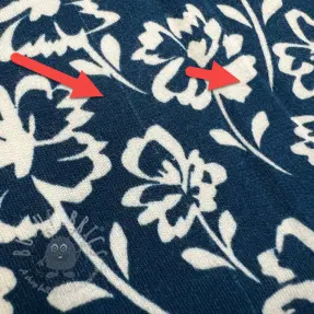 Geruwde sweaterstof SOFT Imprint flowers petrol 2e keus