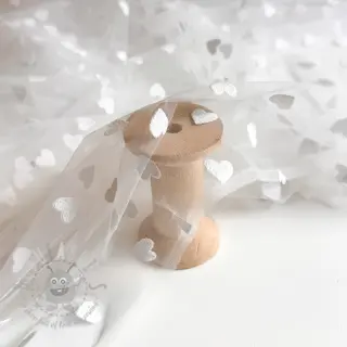 Tule voor TUTU-rok Flock shiny hearts offwhite