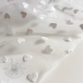 Tule voor TUTU-rok Flock shiny hearts offwhite
