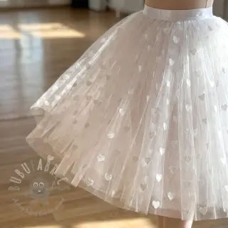 Tule voor TUTU-rok Flock shiny hearts offwhite