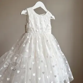 Tule voor TUTU-rok Flock shiny hearts offwhite