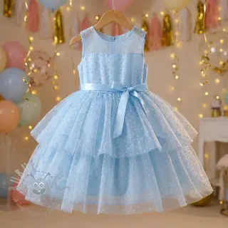 Tule voor TUTU-rok DOTS light blue