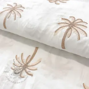 Katoenen stof VOILE EMBROIDERY Palm cream