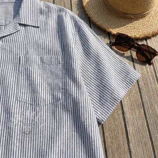 Linnen met katoen Stripe navy