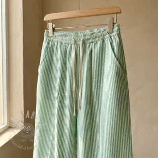 Linnen met katoen Stripe dark green