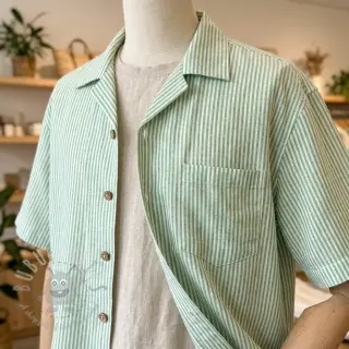 Linnen met katoen Stripe dark green