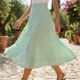 Linnen met katoen Stripe dark green