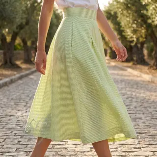 Linnen met katoen Stripe lime