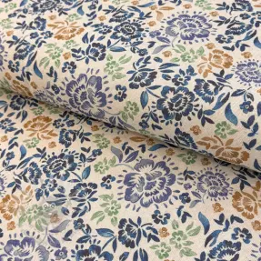 Decoratiestof Linenlook Blue roses digital print