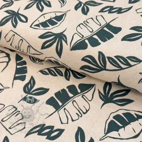 Decoratiestof Linenlook Leaves dark petrol