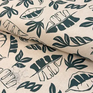 Decoratiestof Linenlook Leaves dark petrol