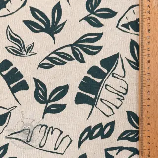 Decoratiestof Linenlook Leaves dark petrol