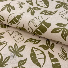 Decoratiestof Linenlook Leaves army green