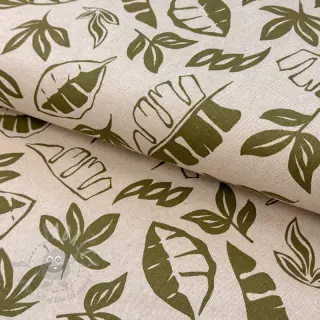 Decoratiestof Linenlook Leaves army green