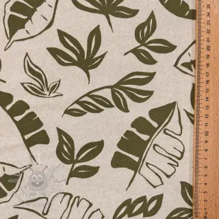 Decoratiestof Linenlook Leaves army green