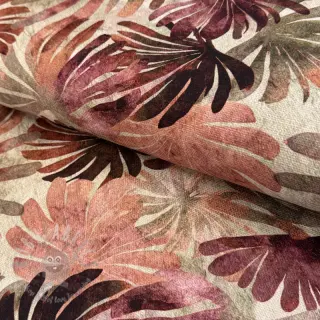 Decoratiestof SLUB Leaves burgundy digital print