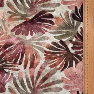 Decoratiestof SLUB Leaves burgundy digital print