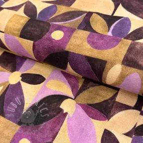 Decoratiestof SLUB Abstract flowie aubergine digital print