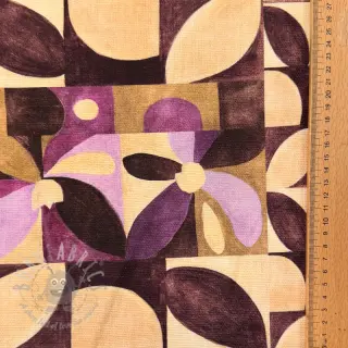 Decoratiestof SLUB Abstract flowie aubergine digital print